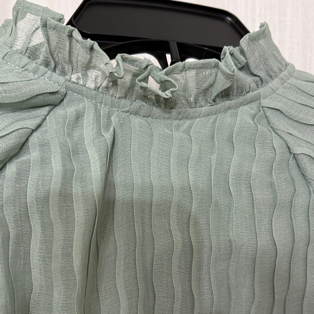 ASOS Sage Green Long Sleeve Pleated Ruffled Maxi Dress Sz 6 Very Nice - Picture 5 of 8